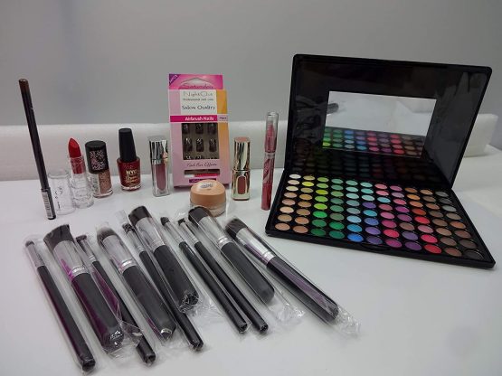 Make Up Beauty Bundle For Women, Make Up Gift Hamper, Gift Set, Professional 10Pcs Kabuki Makeup Brushes, Eye Shadow Palette, Nail Polish, lipstick, Foundation, Lip Gloss, Nails, Bundle Hamper - Image 3