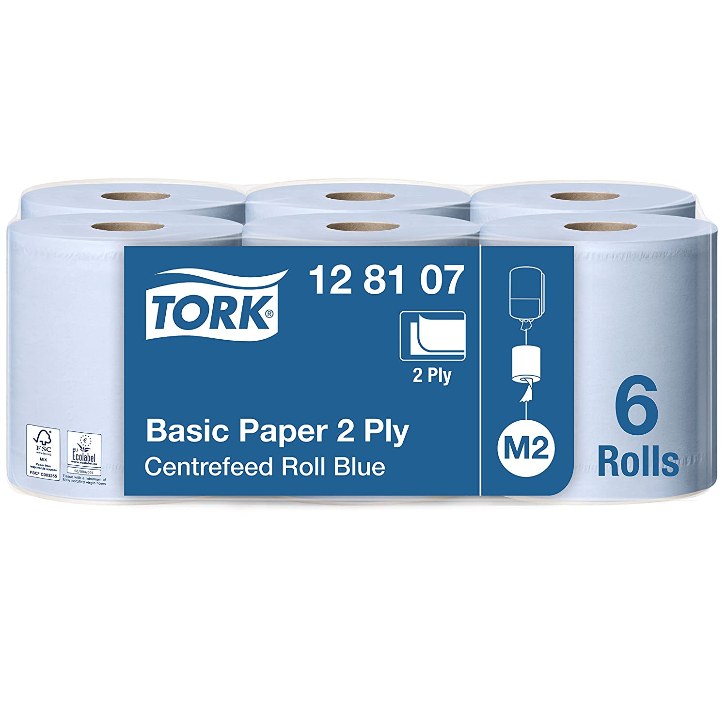 Tork Basic Centrefeed Wiping Paper Blue M2, Cost-Efficient Paper Towels, 6 x 150m, 128107, 1 roll (Pack of 6)
