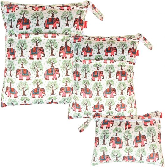 Damero Set of 3 Changing Bags with Reusable Fabric Waterproof Wetbag Wipes Storage Organiser Bag