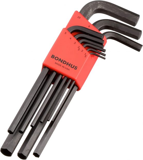 Bondhus 12199 Hex Tip Key L-Wrench Set with ProGuard Finish, 1.5mm - 10mm, 9 Piece