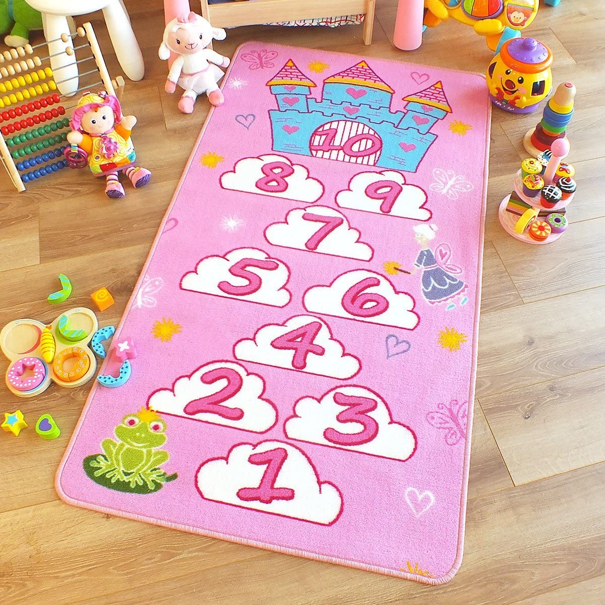 Princess Castle Hopscotch Pink Childrens Rug Play Mat 80cm x 150cm (2'6 x 5' approx) - Image 2