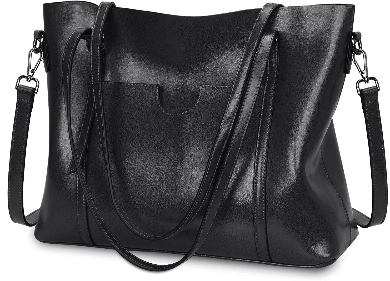 S-ZONE Women Cow Split Leather Top Handle Satchel Daily Work Tote Shoulder Bag Large Capacity, Black