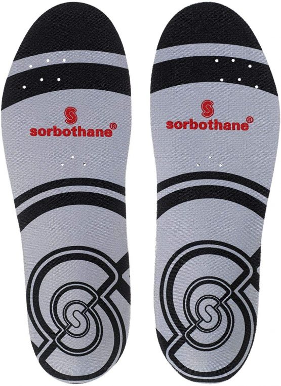 Sorbothane Sorbo Pro Insoles for Men and Women, Shock Absorbing, Anti Bacterial, Protection during Sport and Activity, Size 3-4.5 UK, 35-37 EU, Grey/Red