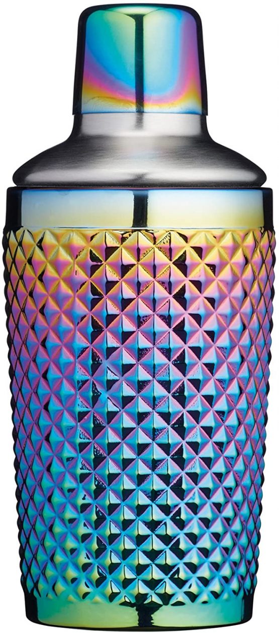 BarCraft BCCSSTUDRBOW Studded Glass Cocktail Shaker, 300 ml (10.5 fl oz) - Rainbow-Pearl Iridescent Finish, 8 x 8 x 17.5 cm