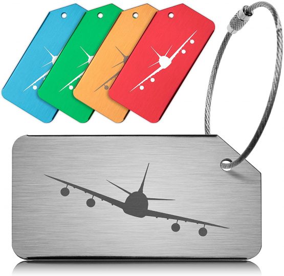 OCTiLUX Luggage Tags for Travel Suitcase Aluminium Aero Design Ace 5 Pack Multi