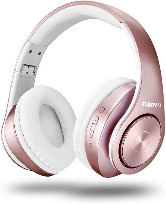 Bluetooth Headphones Wireless,Tuinyo Over Ear Stereo Wireless Headset 35H Playtime with deep bass, Soft Memory-Protein Earmuffs, Built-in Mic Wired Mode PC/Cell Phones/TV- Rose Gold
