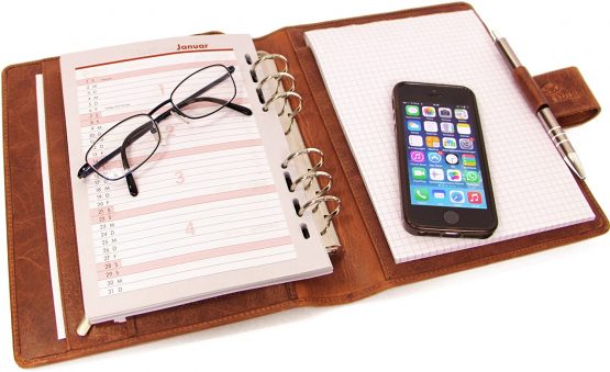ALMADIH Leather A5 Planner with Rings Calendar 2022 Writing Pad made from Premium Cow Leather brown deluxe - Personal Organizer Conference Folder System Ring Binder Zipper Portfolio Workbook - Image 3