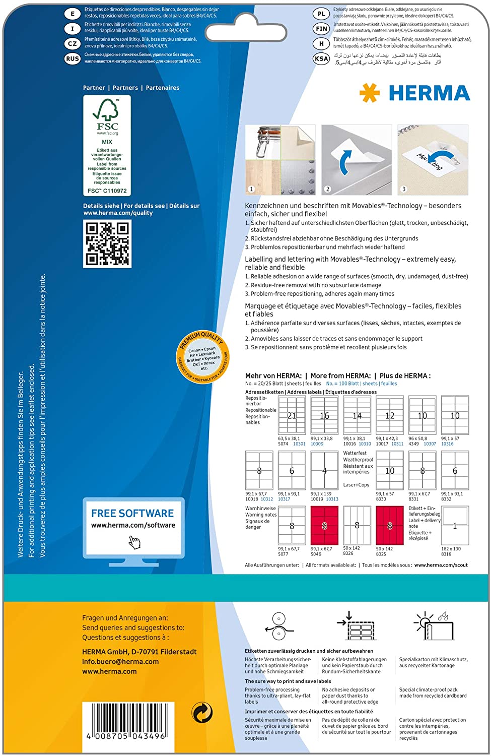 HERMA Self Adhesive Removable Address Mailing Labels, 10 Labels Per A4 Sheet, 250 Labels for Printers 96 x 50.8 mm (4349), White - Image 2