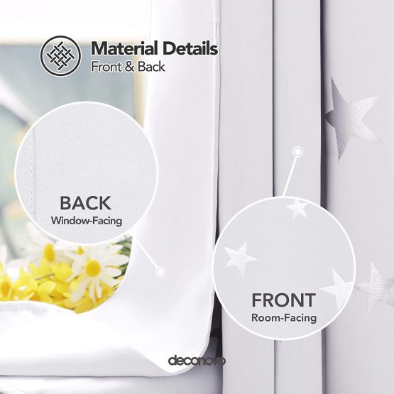 Deconovo Stars Foil Printed Thermal Insulated Curtains Eyelet Blackout Curtains for Girls Bedroom 46 x 90 Inch Greyish White 1 Pair - Image 3