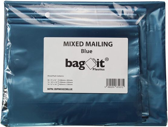 bag it Plastics 50 Mixed Blue Mailing Bags 9" x 12", 10" x 14", 12" x 16" - Image 2