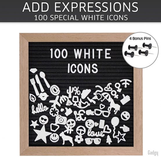 Gadgy ® Retro Felt Letter Board | With 340 Electroplated Gold and Silver Letters | 170 White Letters & Numbers, 100 Icons | Stand and Bag | 10x10 inch - Image 4