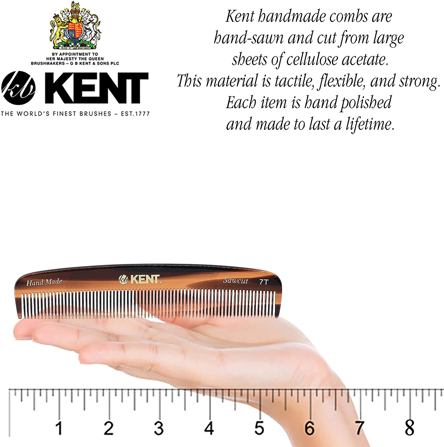 Kent Handmade Small Fine Toothed Pocket Hair Comb, 13.9 cm Length, Brown, 1 Pack - Image 3