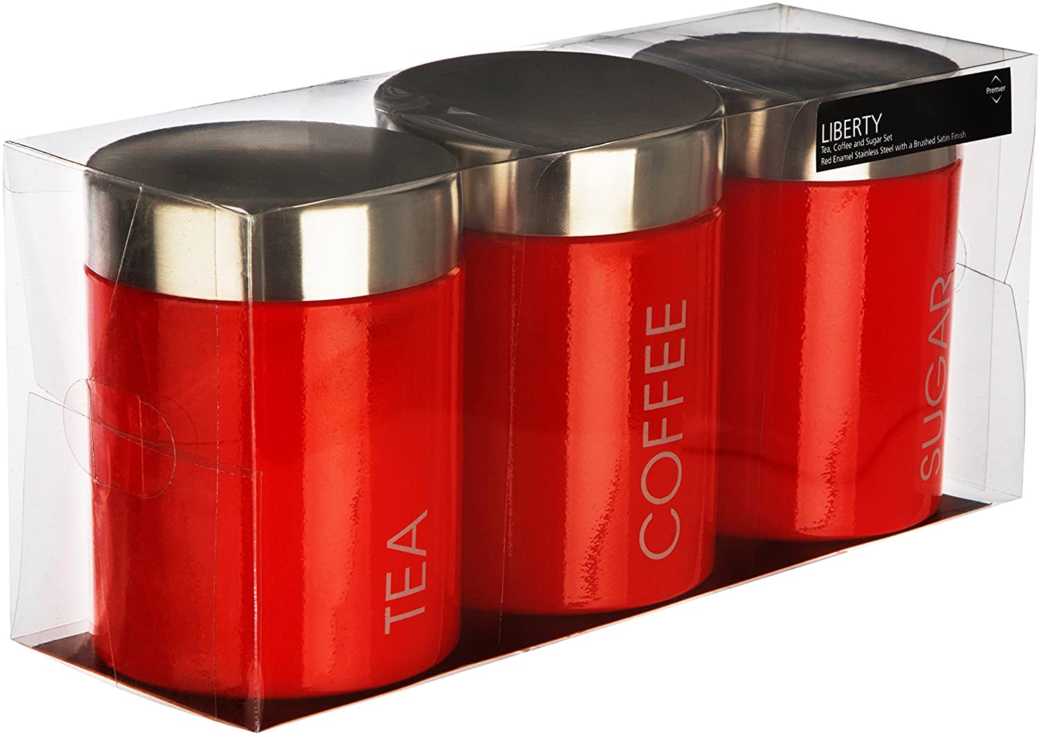 Premier Housewares Liberty Tea, Coffee and Sugar Canisters - Set of 3, Red - Image 3