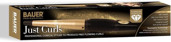Bauer 38870 Tourmaline Coated Curling Wand / Produces Professional Looking Curls For All Hair Types / 13mm to 19mm Cone Shaped Barrell / 180° Heat / 360° Swivel Cord / Cool Touch Tip - Image 2