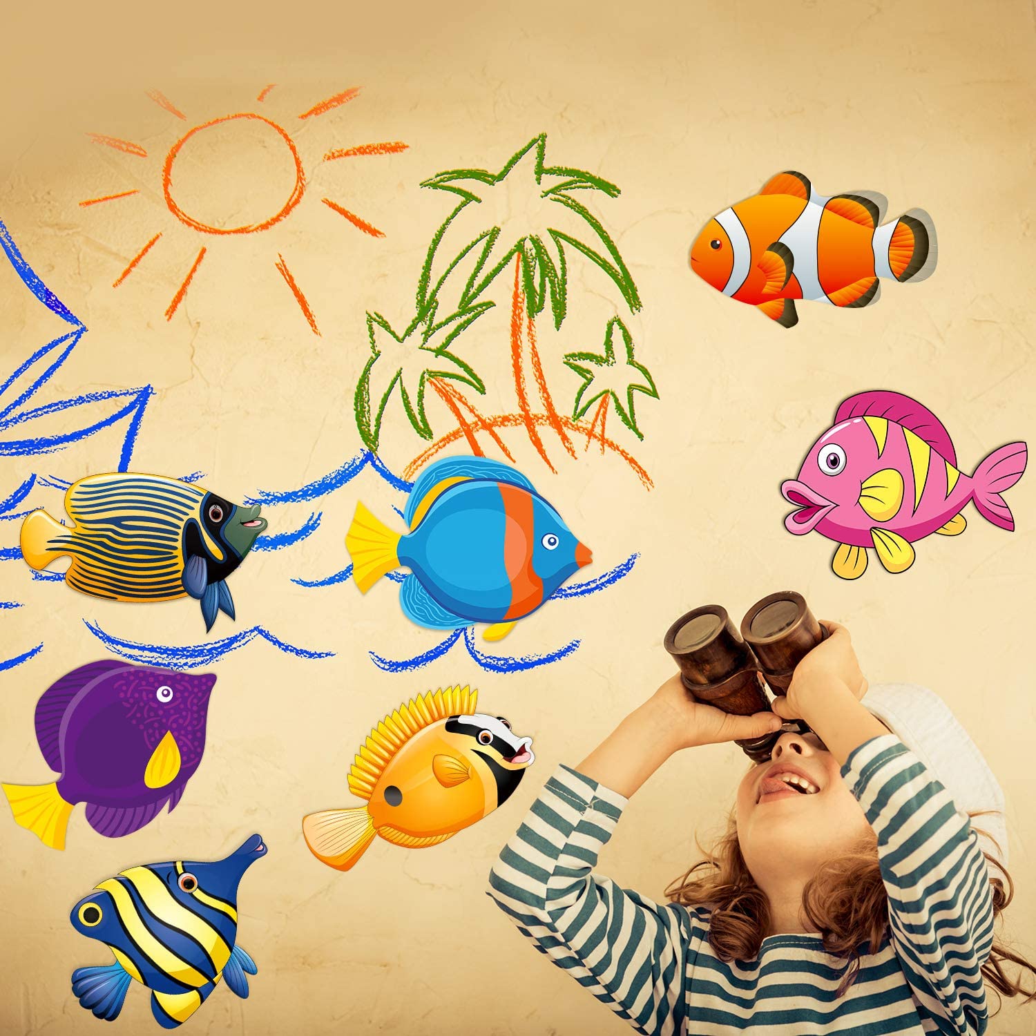 45 Pieces Fish Cut-Outs Paper Colorful Classroom Decoration Tropical Fish Accents Cutouts with Glue Point Dots for Bulletin Board School Fishing Ocean Themed Birthday Party Supply - Image 3
