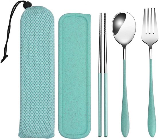 loopki Portable Reusable Travel Cutlery Set,Stainless Steel Cutlery Set Portable Camp Reusable Flatware Silverware,Include Fork Spoon Chopsticks with Case