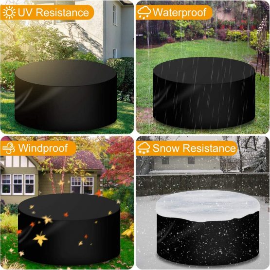 Hydrogarden Round Garden Table Cover, Circular Patio Furniture Cover,420D Heavy Duty Oxford Waterproof Breathable Oxford Fabric Garden Furniture Cover,128 x 71cm(Black) - Image 3
