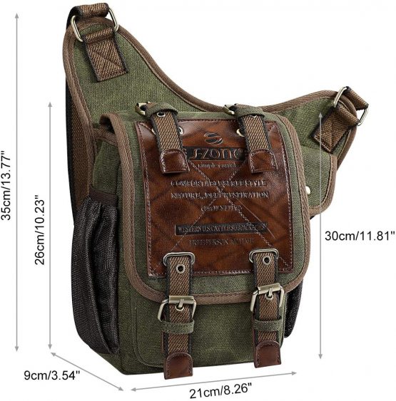 S-ZONE Unisex Mens Shoulder Messenger Bags Vintage Canvas PU Leather Military Utility Multi-functional Satchel Crossbody Bag - Image 3