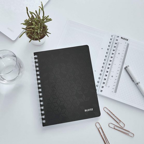Leitz A5 Flexible Cover Notebook, Black Wire Bound, 80 Sheets, Squared Paper, 90 gsm Ivory Paper, Wow Range - Image 2