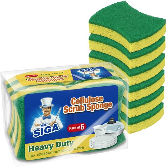 MR Heavy Duty Cellulose Scrub Sponge, Dual-Sided Dishwashing Sponge for Kitchen, 12 Pack