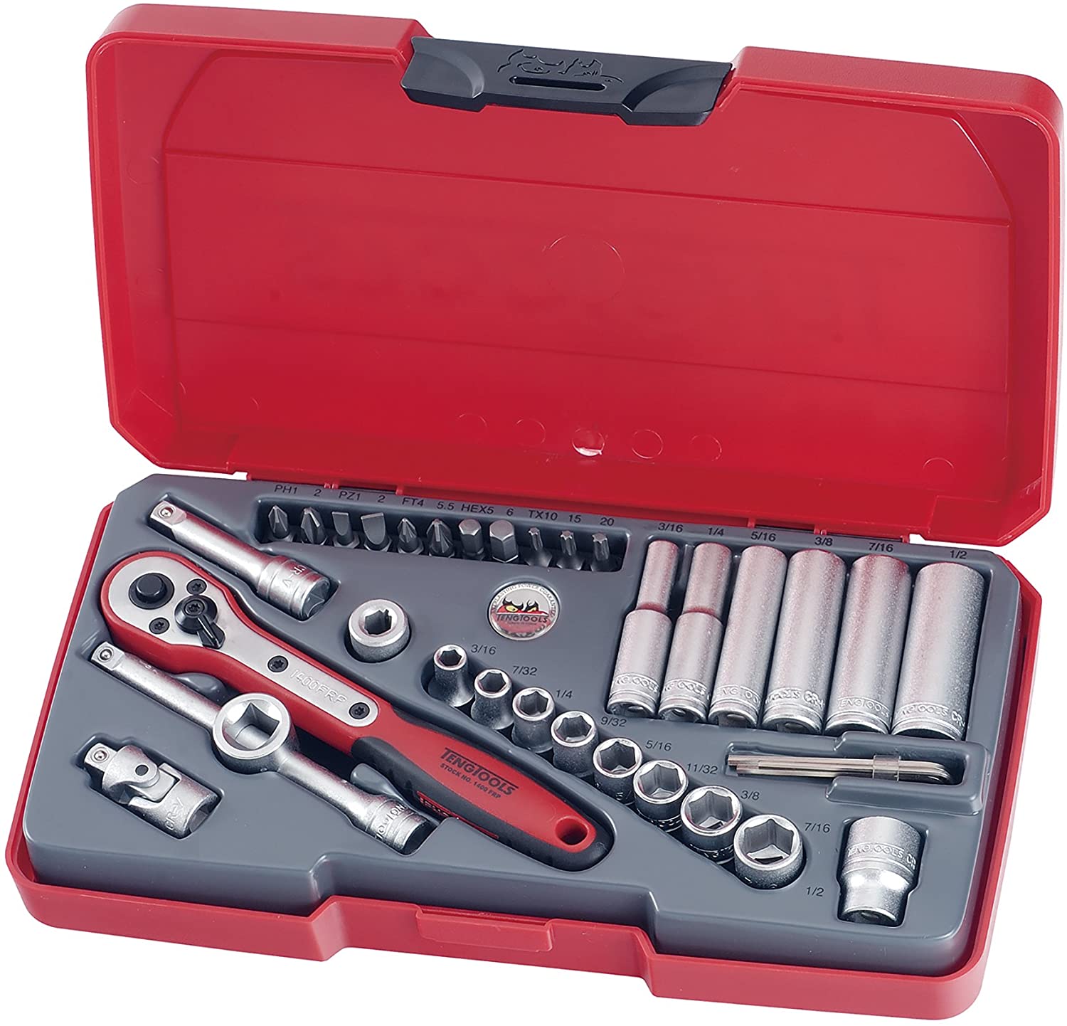 Teng T1435AF 1/4-inch Socket Set A/F Drive (35 Pieces), Silver, Variety Pack