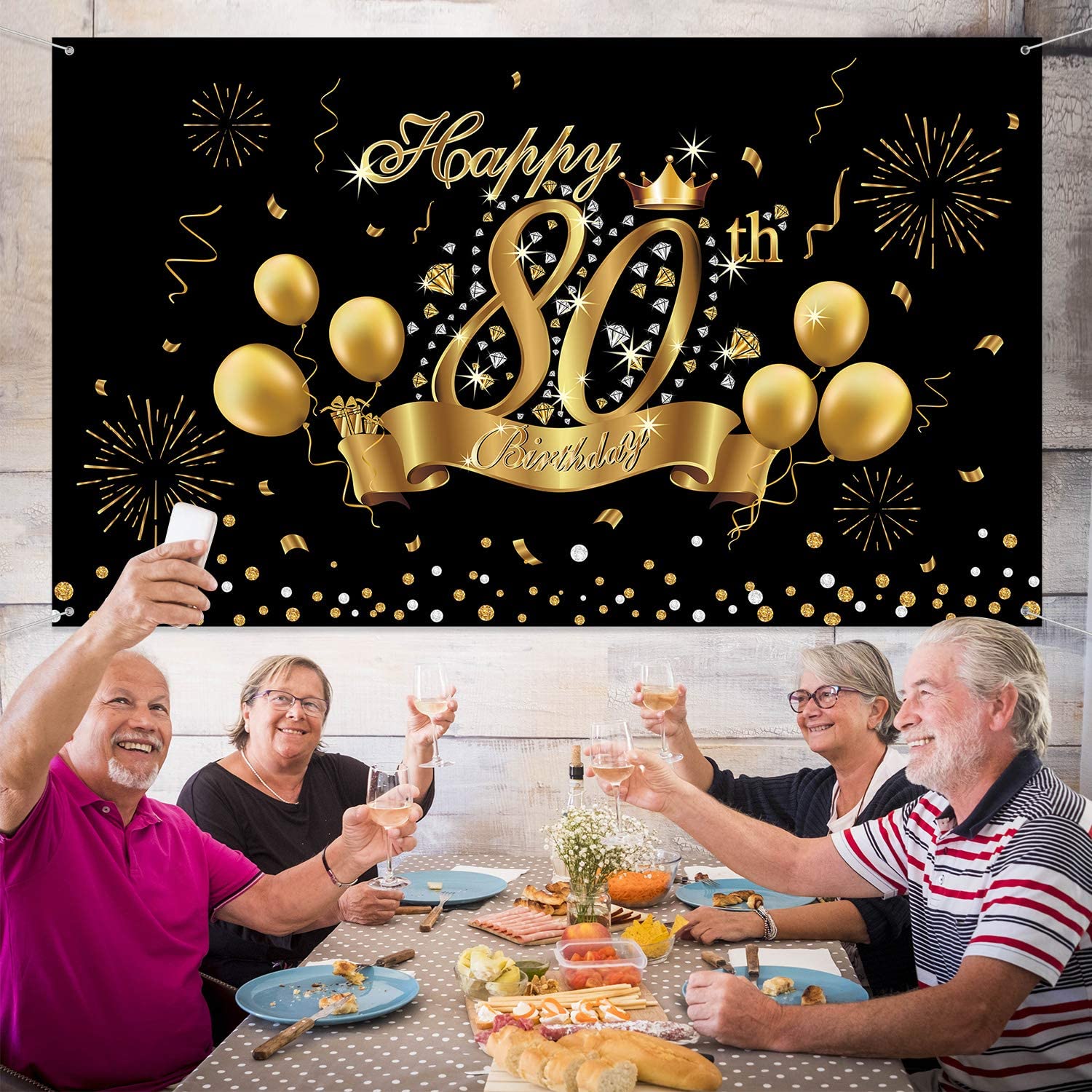 80th Birthday Black Gold Party Decoration - Image 3