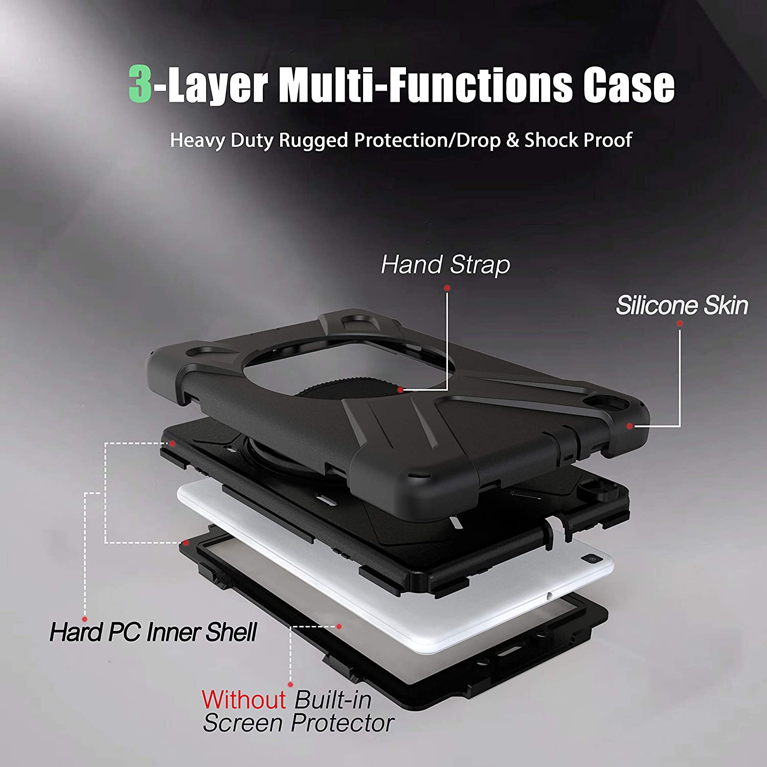 Gerutek for Samsung Galaxy Tab a 8.0 2019 Case,SM-T290/T295 Case,Heavy Duty Shockproof Rugged Samsung Tab a 8 inch tablet Protective Case 360 Rotating Stand,Hand/Carry Strap Cover Case,Black - Image 4