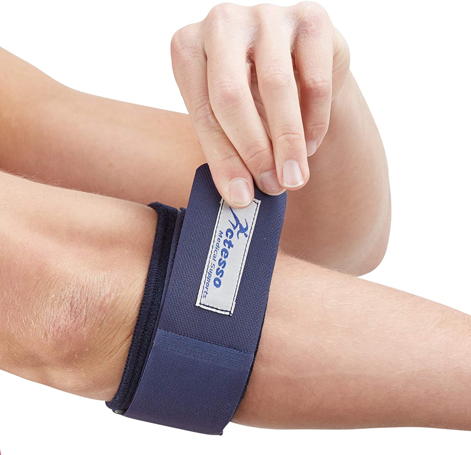 Actesso Blue Tennis Elbow Strap - Epicondylitis Supports to Ease Tendon & Joint Pain (One Size - Left or Right) - Image 2