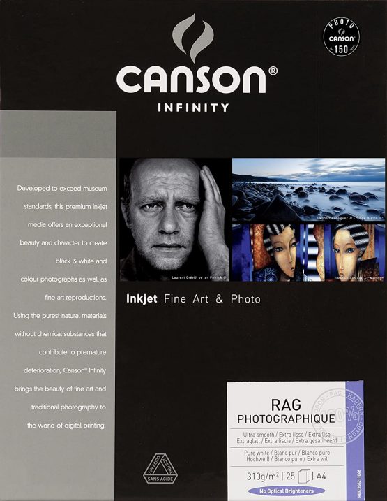 Canson Infinity Rag Photographique 310gsm,white matte inkjet paper, A4, box of 25 sheets
