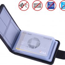 Wisdompro Credit Card Holder, Premium PU Leather Slim RFID Blocking Debit Card Protector Wallet Organizer Case with Magnetic Shut (Build in 20 Card Slot & 6 Small Cells for Memory Cards)-Horizontal
