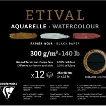 Clairefontaine Etival Cold-Pressed Black Watercolour Wirebound Pad, 36x48cm, 300g, 12 Sheets