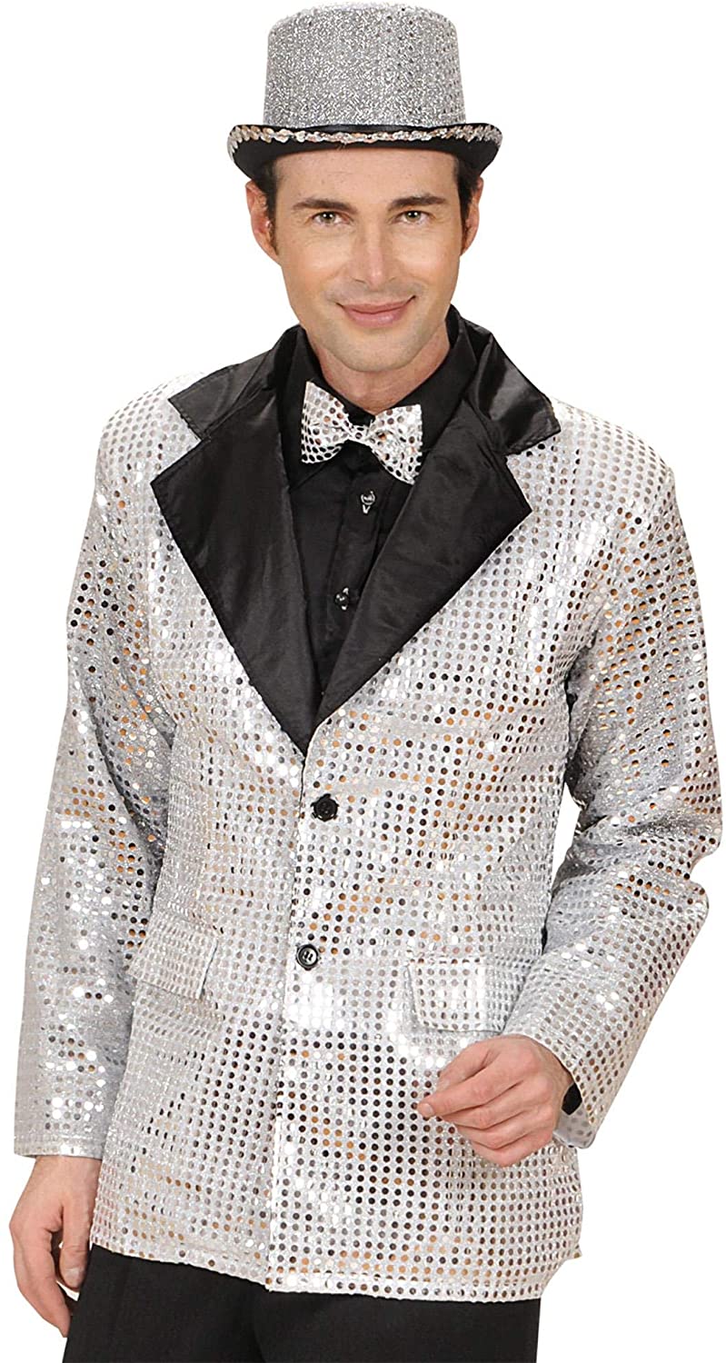 Sequin Jacket withSatin Collar - Silver Accessory for Fancy Dress, M-L - Image 4