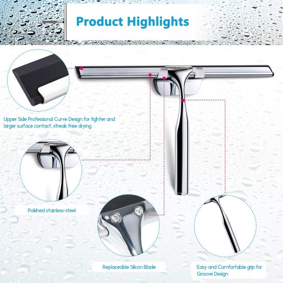 Love-KANKEI Stainless Steel Shower Squeegee with Silicone Wiper Lip Duschabzieher - Image 2