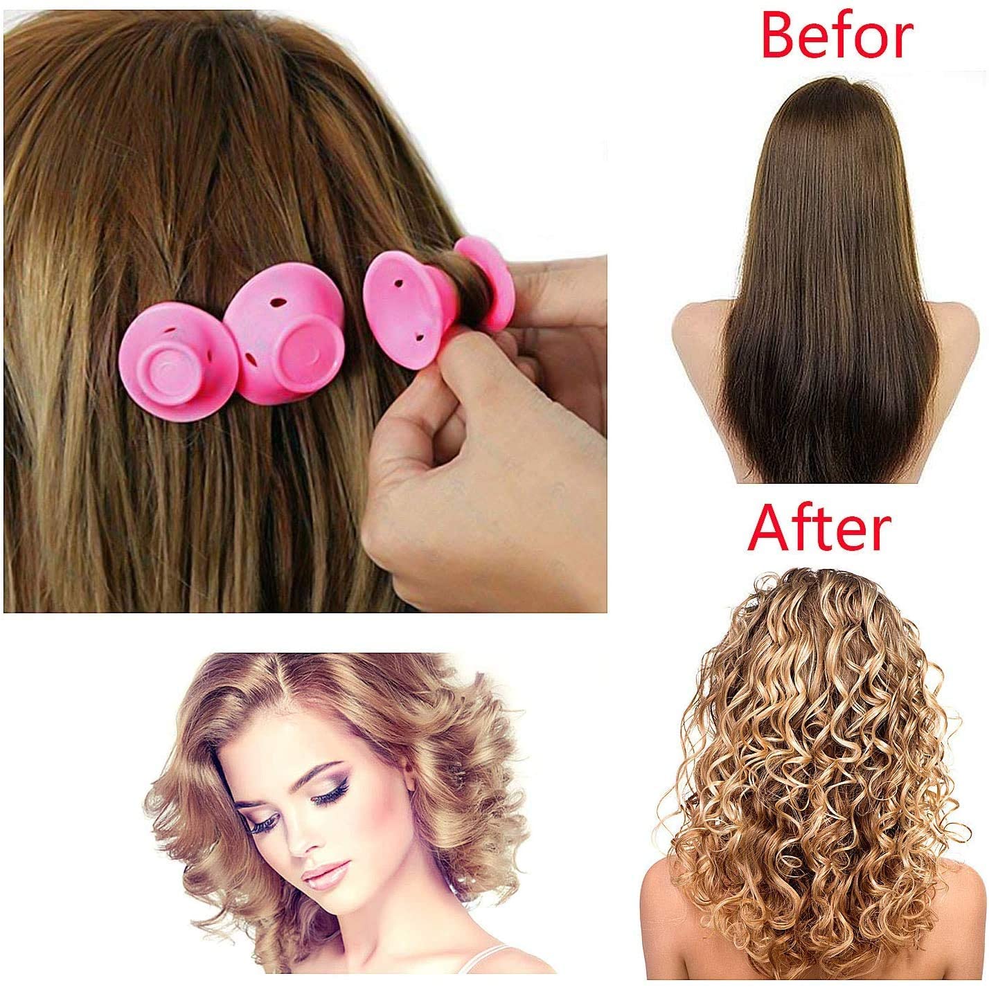 Silicone Hair Curlers Set,WolinTek 30 Pcs Pink Magic Hair Rollers