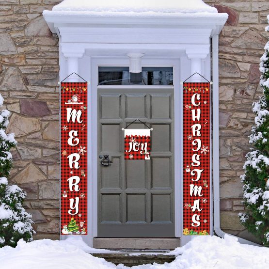 3 Pieces Christmas Porch Banners Front Door Porch Sign Banner Hanging ...