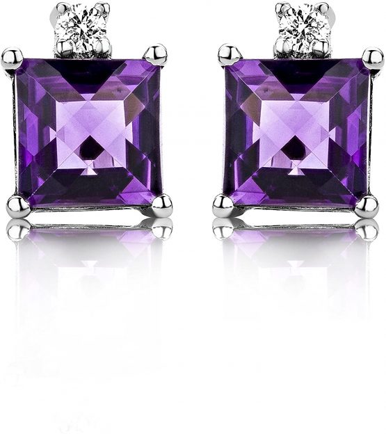 Miore Earrings Women studs Amethyst with Brilliant Cut Diamonds White Gold 9 Kt / 375 - Image 2