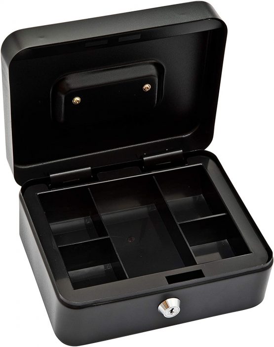 Deskit 6 Inches Cash Box with 2 Keys and Cash Tray for Petty Cash – Keeping Your Money Safe On The Go (Black) - Image 2