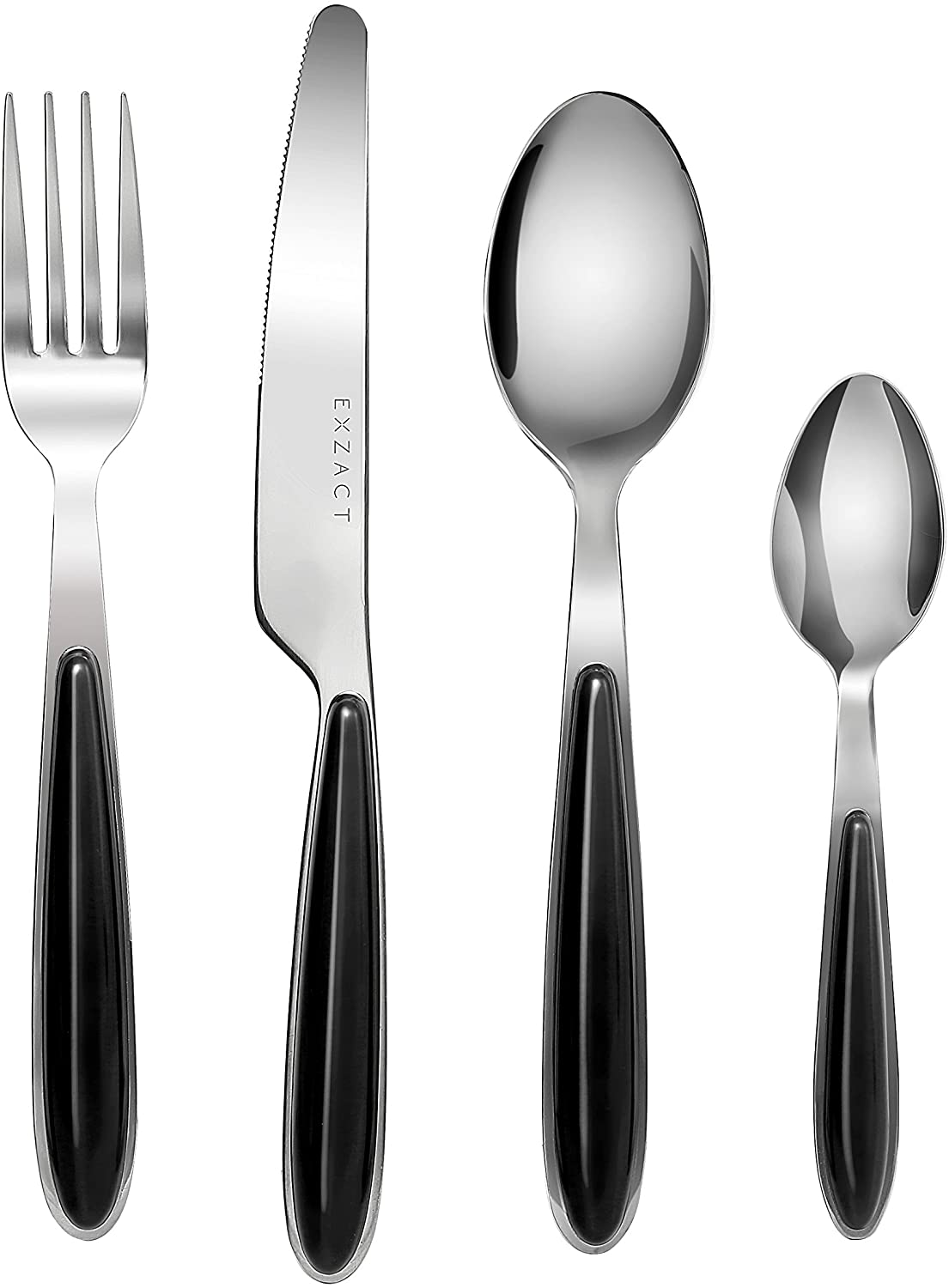 EXZACT Cutlery Set of 24, Stainless Steel with Color Handles, 6 Forks, 6 Dinner Knives, 6 Dinner Spoons, 6 Teaspoons