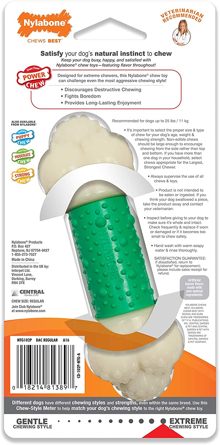 Nylabone Extreme Tough Double Action Dog Chew Toy Bone, Cleans Teeth, Bacon Flavour, Small, for Dogs Up to 11 kg - Image 2
