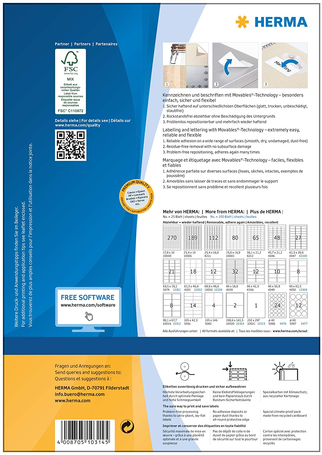 HERMA Self Adhesive Removable Labels, 2 Labels per A4 Sheet, 100 Sheets, 199.6 x 143.5 mm, 200 Labels - Image 2