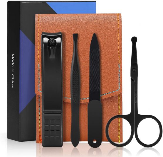 Manicure Set Men Travel Nail Clipper Kit - Mini Luxury Manicure 4 in 2 Manicure & 1 Nose Hair Scissors Stainless Steel Professional Pedicure Set Travel Nail Grooming Kit Gift for Men Lovers Parents