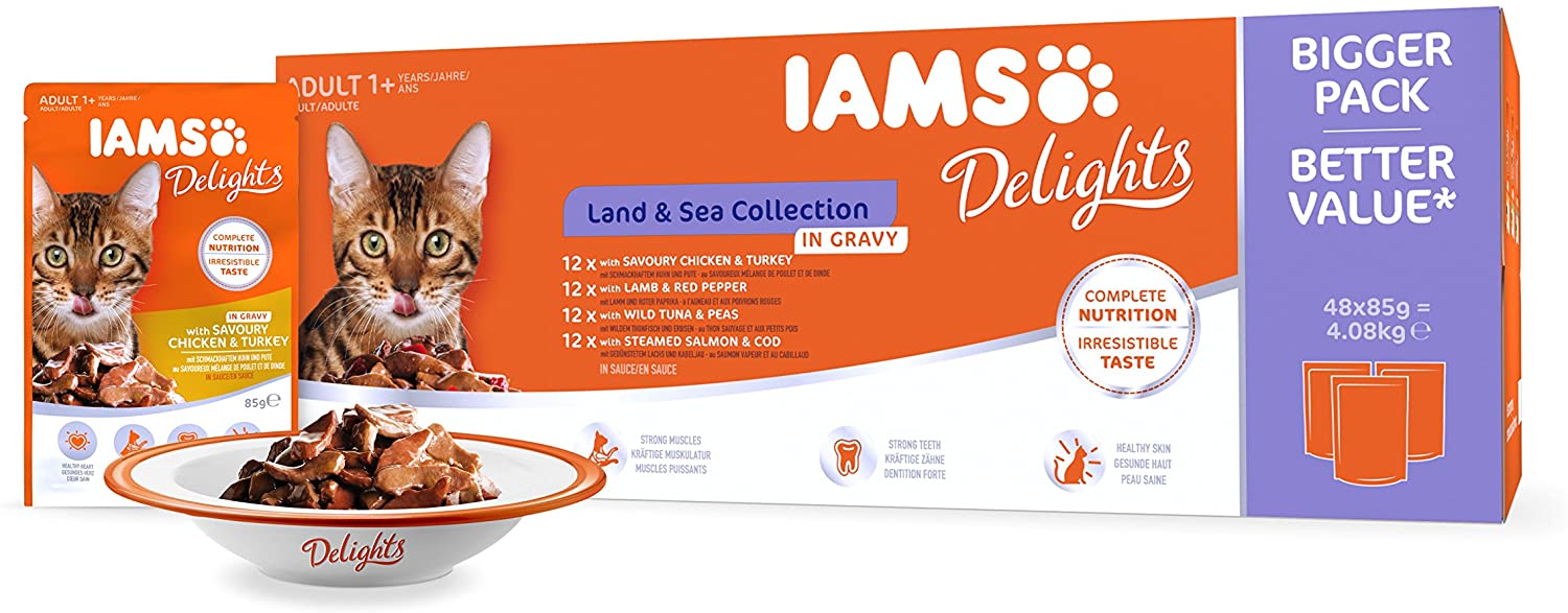 IAMS Adult Wet Cat Food Land & Sea in Gravy 48 x 85g, red, 1 count (Pack of 48) - Image 4