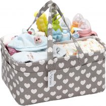 Hinwo Baby Diaper Caddy 3-Compartment Infant Nursery Tote Storage Bin Portable Car Organizer Newborn Shower Gift Basket with Detachable Divider and 10 Invisible Pockets for Diapers & Wipes (Heart)