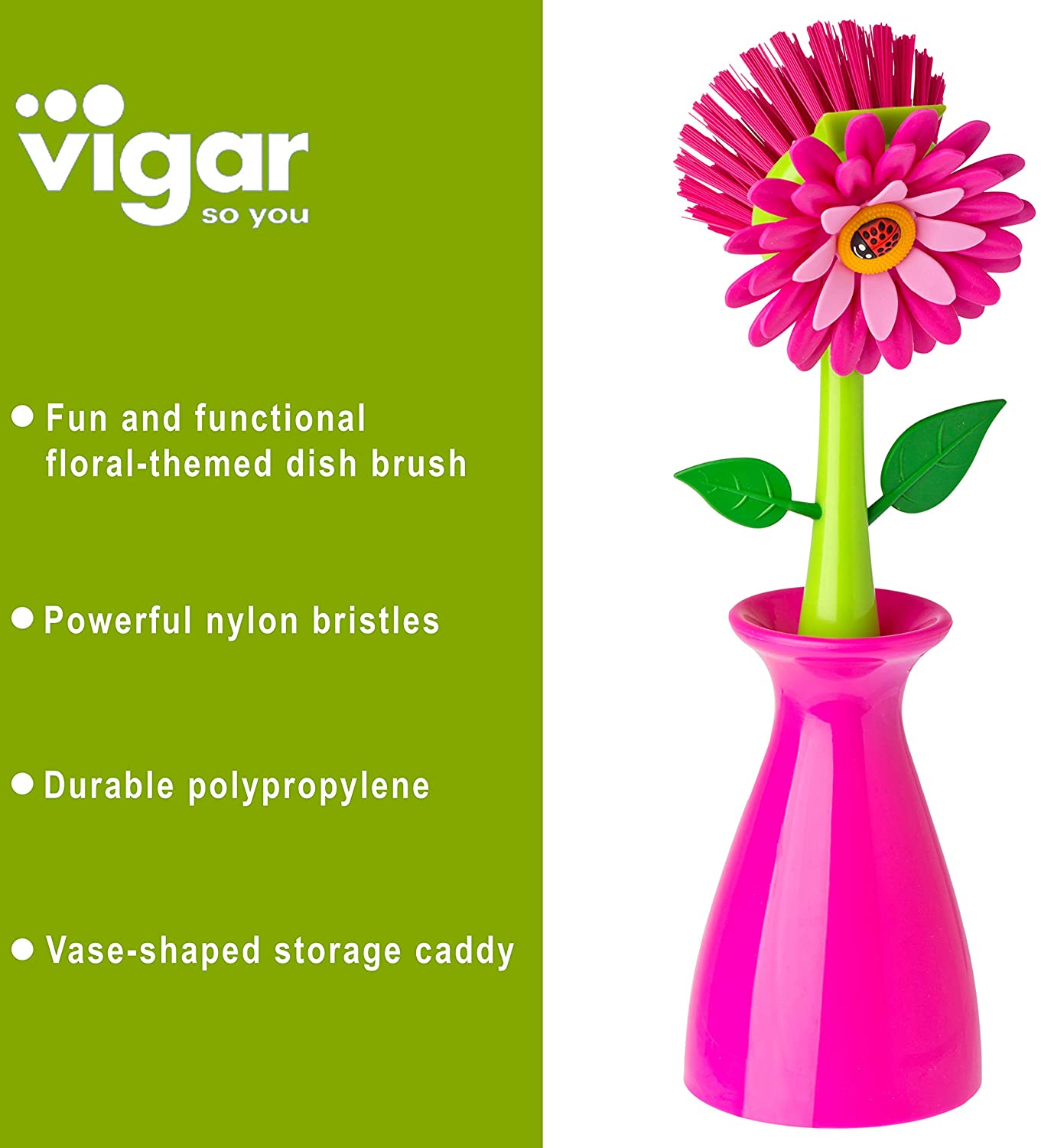 VIGAR Flower Power Dish Brush Made Of Plastic Vase 6517 Pink 5 x 5 x 15 cm - Image 4