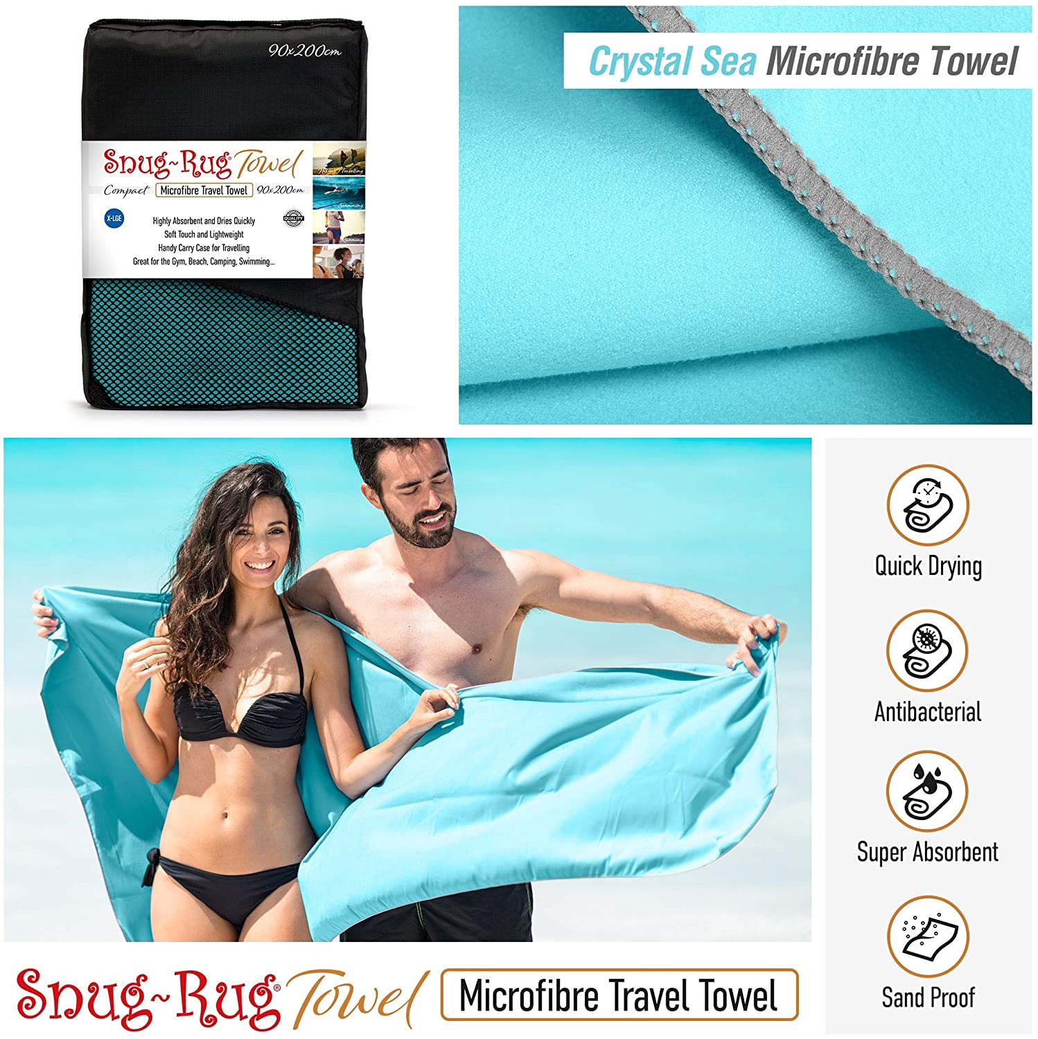 Snug Rug Microfibre Beach Towel Extra Large XL 200 x 90cm - Image 2