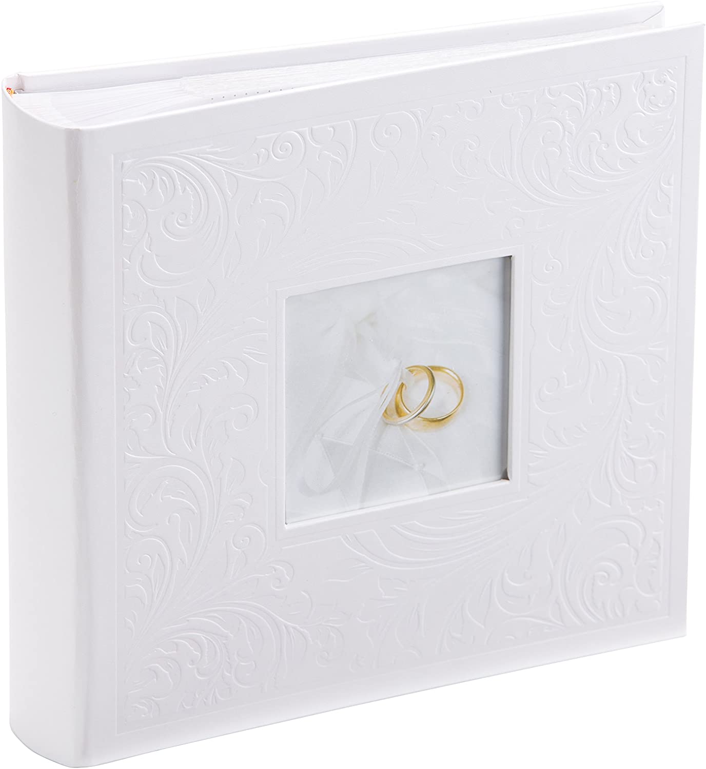 Kenro White Wedding Photo Album for 200 Photos 7x5 inch / 13x18cm with Photo Window on Cover Finely Embossed Filigree Cover with Memo Space Next to Each Photograph Gift for Marriage Celebration