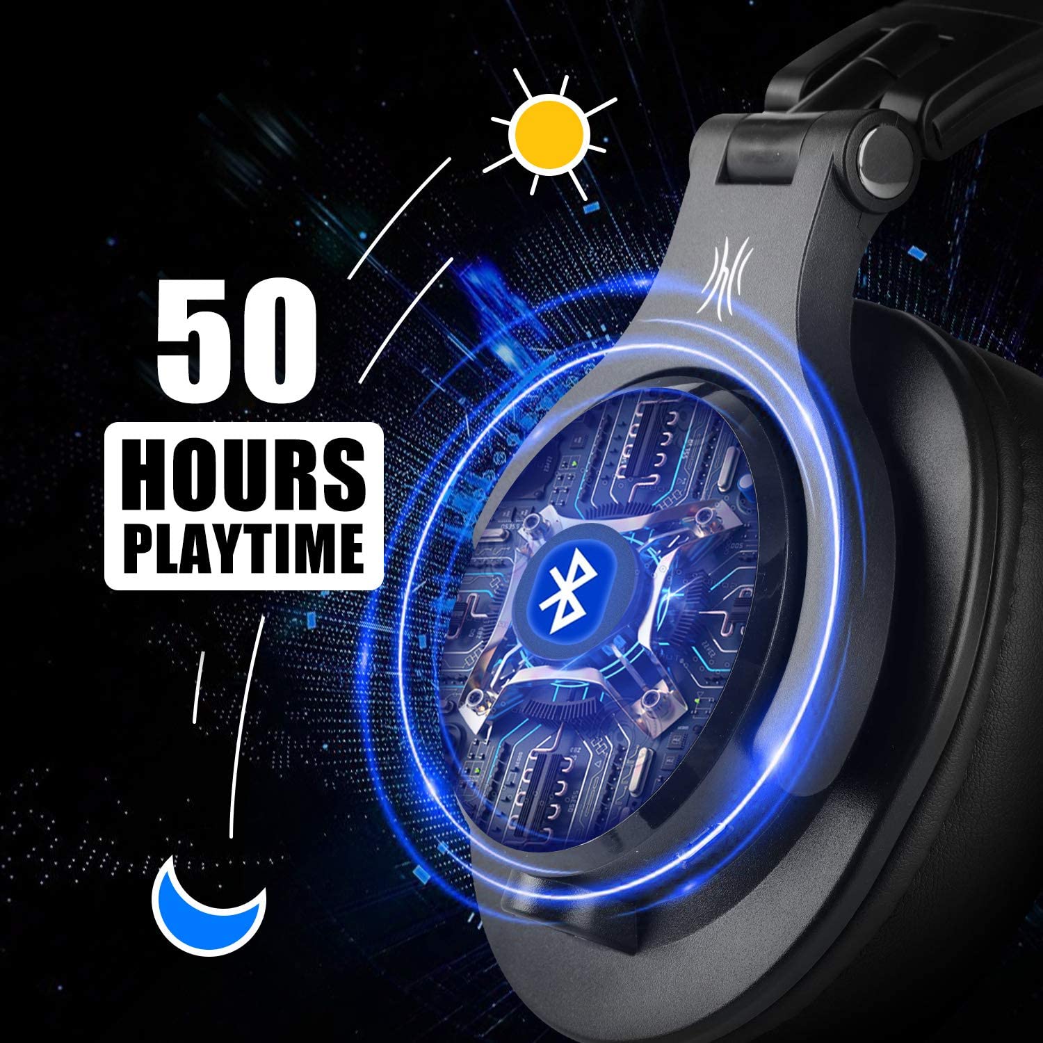 OneOdio Bluetooth Wireless Headphones Over Ear 72 Hrs Playtime Closed Hi-Fi Stereo Bass Headphones with Share Port Foldable DJ for E-drum Piano Guitar AMP Recording PC/Phone - Image 2