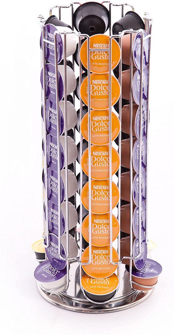 Peak Coffee Revolving Coffee Pod Holder Stand for 48 Dolce Gusto Pods | Coffee Capsule Storage, Organiser & Dispenser | Rotating Tower Wire Rack | Modern Chrome Finish - Image 3