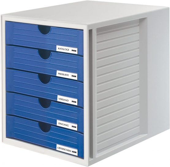 HAN 1450-14, SYSTEMBOX drawer set. Innovative, attractive design with 5 closed drawers, light-grey-blue