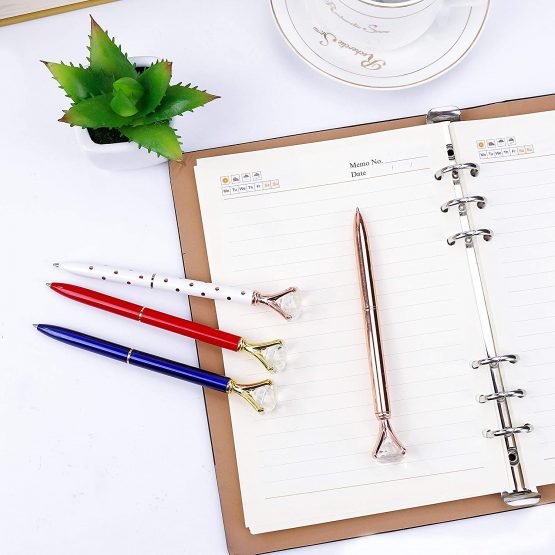 Diamond Pen 8 Pack Rose Gold Metal Ballpoint Pen Black Ink Crystal Ball Pen with 8 Refills for School Stationery Office - Image 4